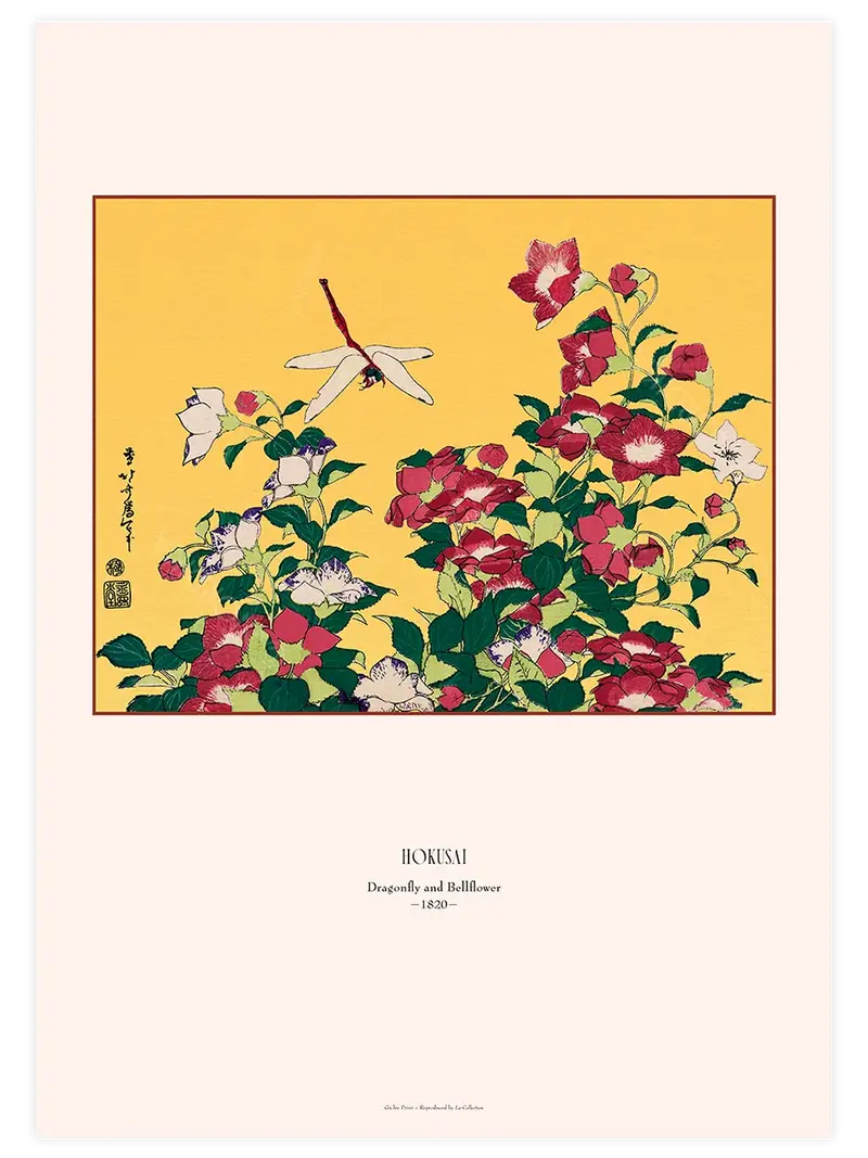 Hokusai Dragonfly and Bellflower - Art Print