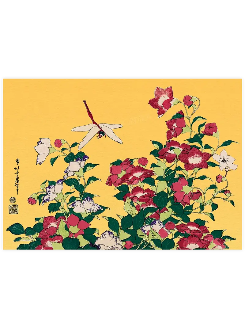 Hokusai Dragonfly and Bellflower - Art Print