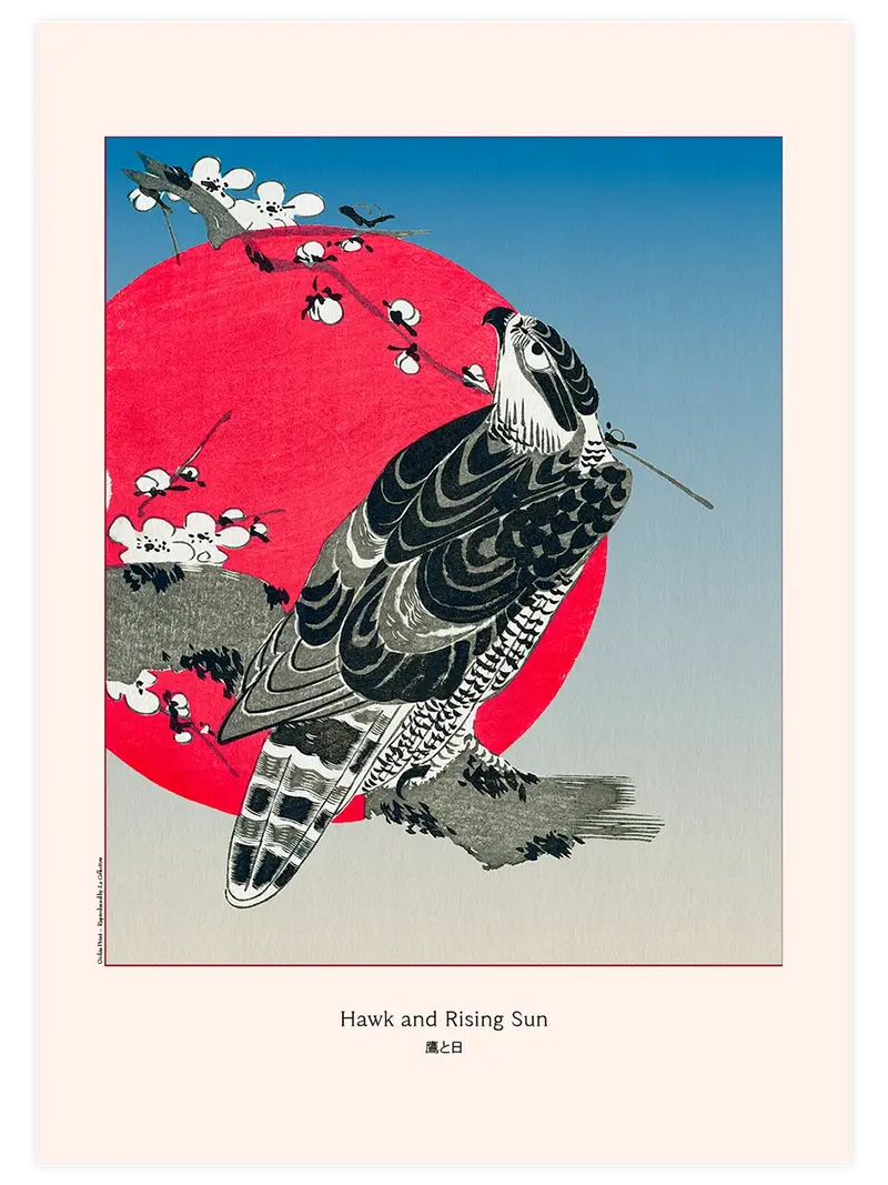 Hokusai Hawk and Rising Sun - Art Print