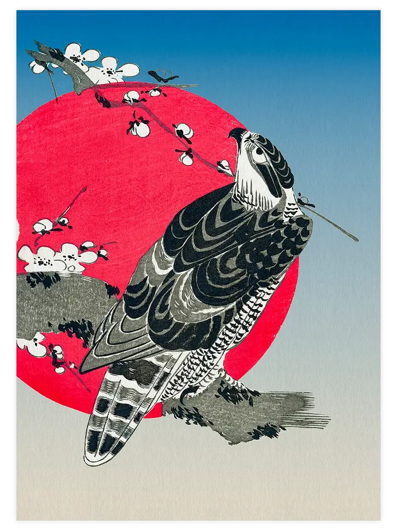 Hokusai Hawk and Rising Sun - Art Print
