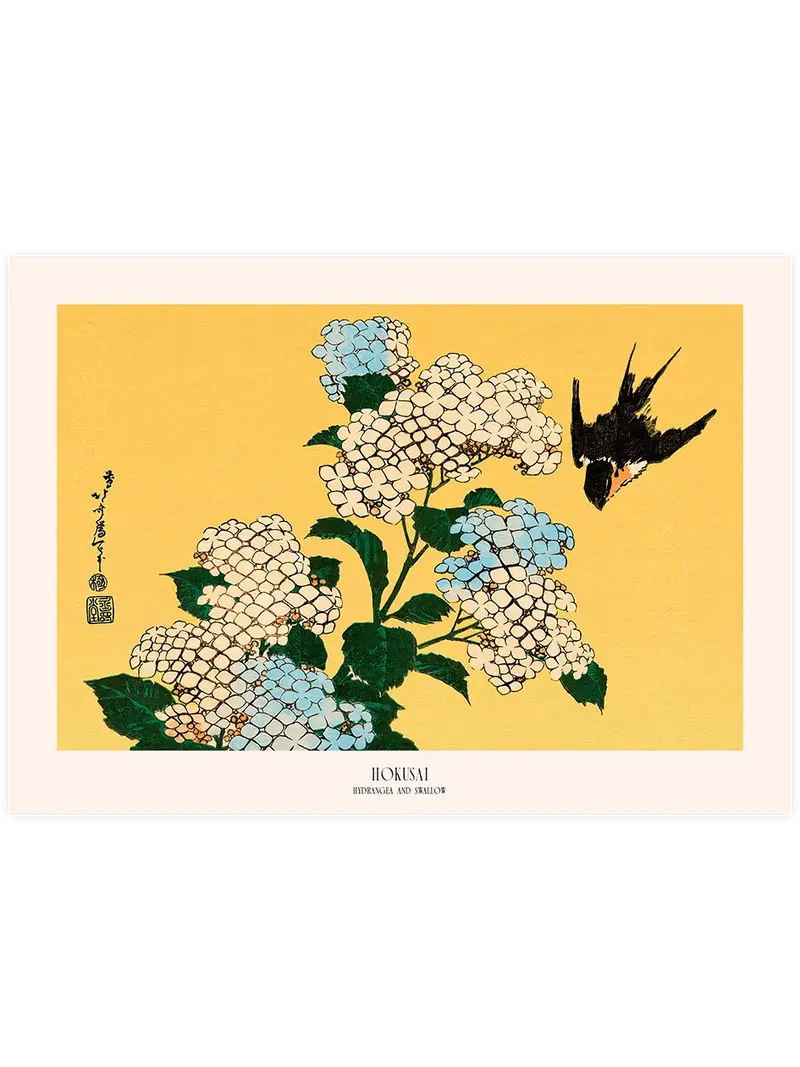 Hokusai Hydrangea and Swallow - Art Print