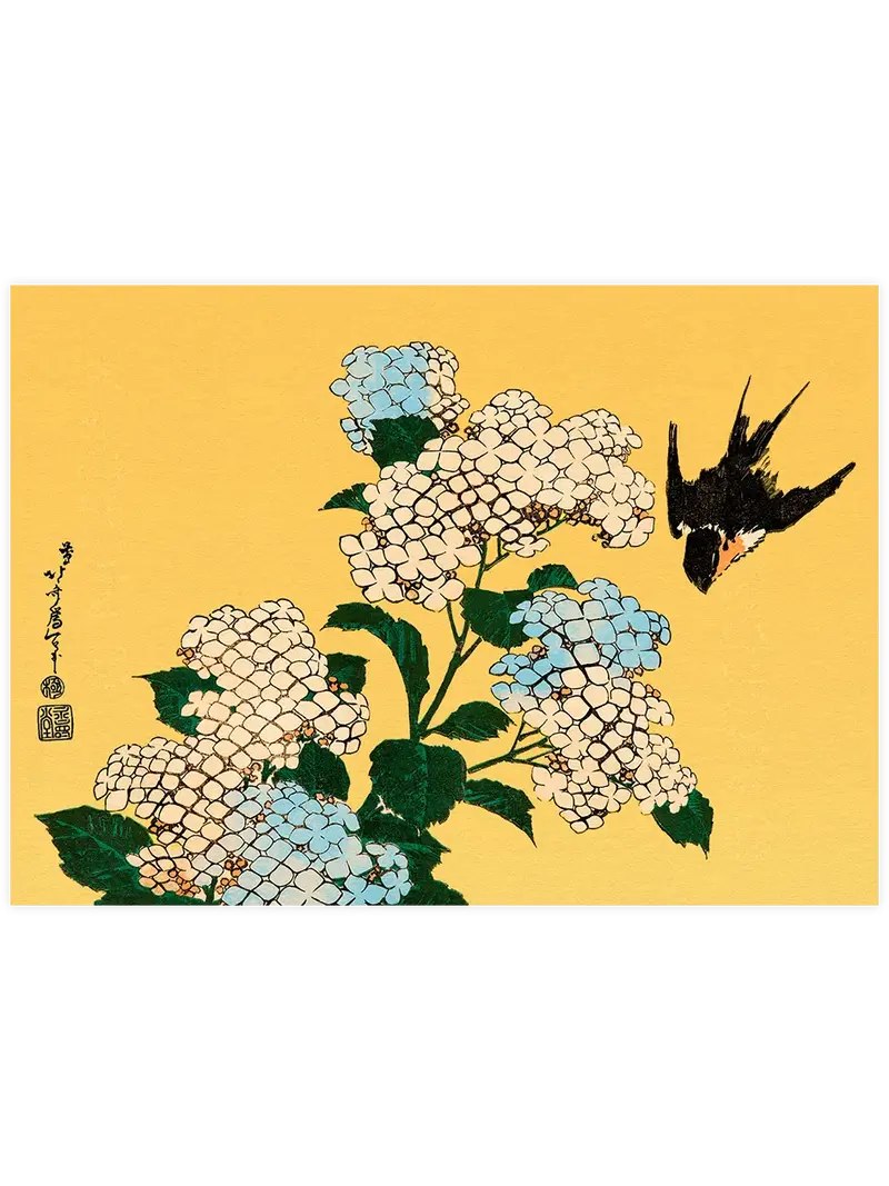 Hokusai Hydrangea and Swallow - Art Print