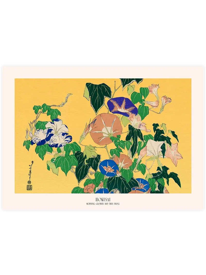 Hokusai Morning Glories and Tree Frog - Art Print