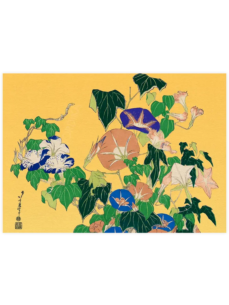 Hokusai Morning Glories and Tree Frog - Art Print