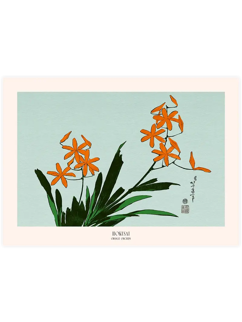 Hokusai Orange Orchids - Art Print