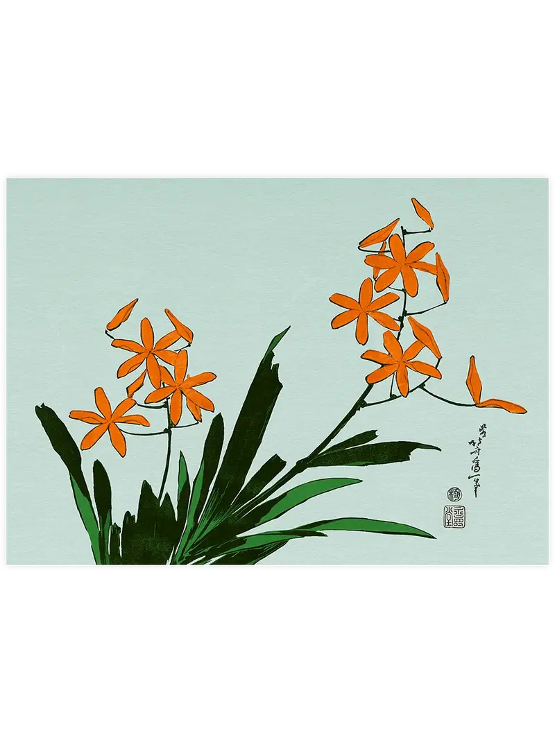 Hokusai Orange Orchids - Art Print