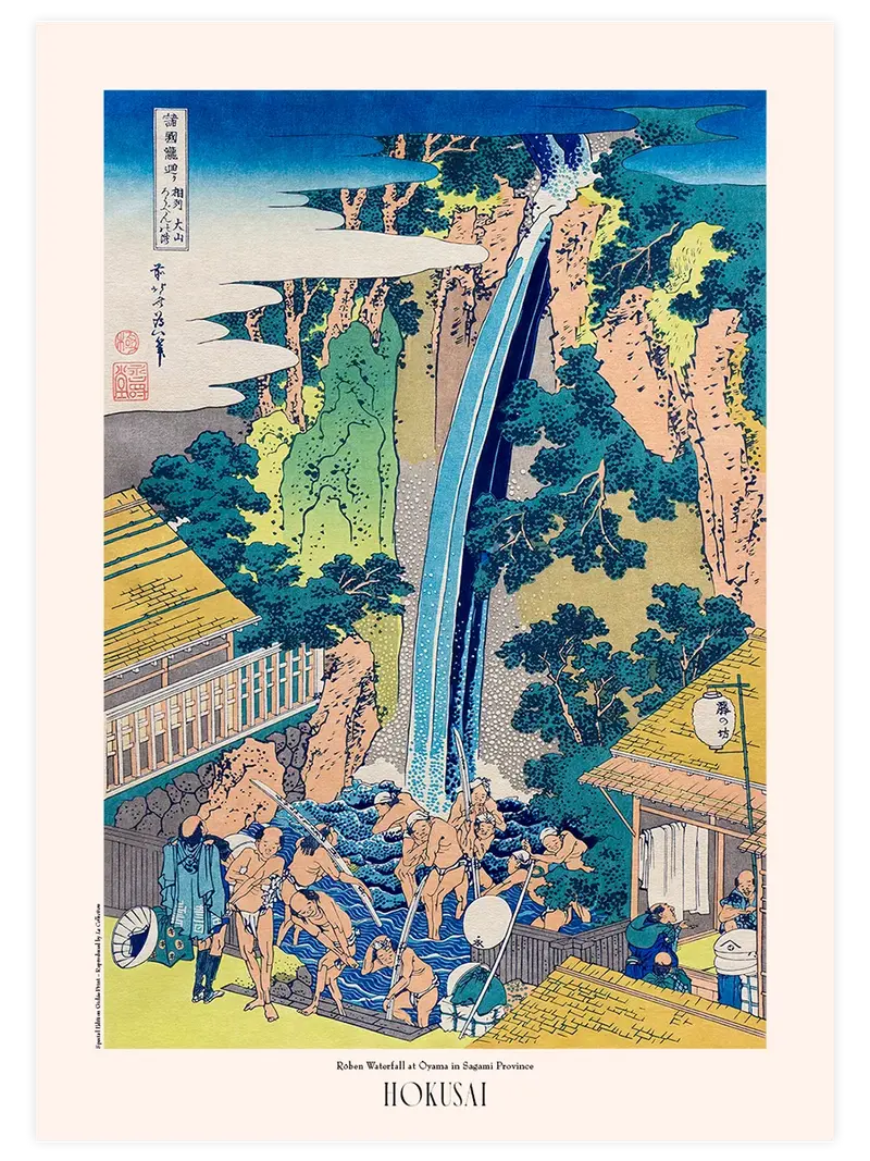 Hokusai Roben Waterfall at Oyama - Art Print