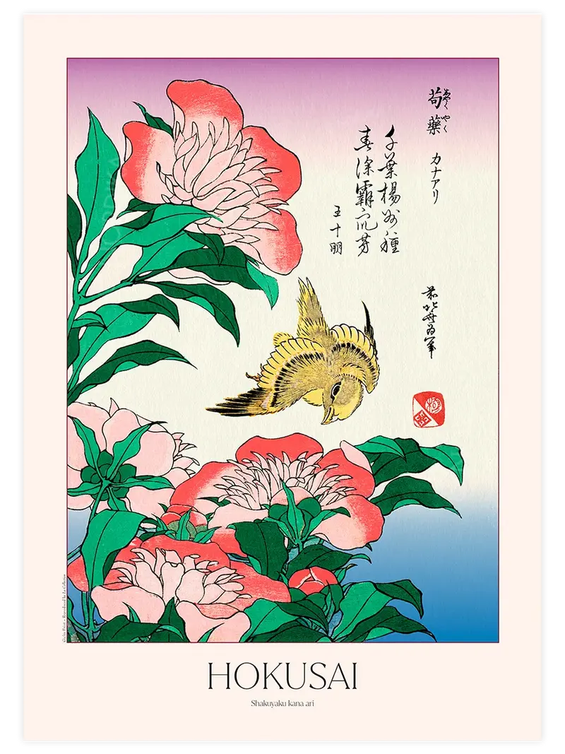 Hokusai Shakuyaku Kana Ari - Art Print
