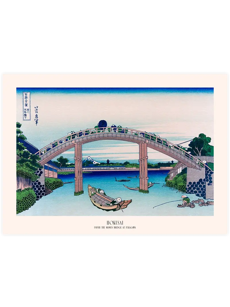 Hokusai Under the Mawen Bridge at Fukagawa - Art Print