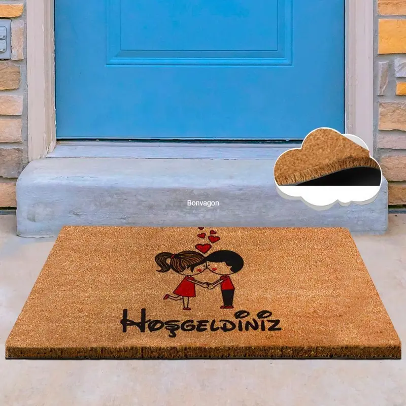 Hoşgeldiniz First Love Doğal Koko Hindistan Cevizi Kapı Önü Paspas 60x40cm