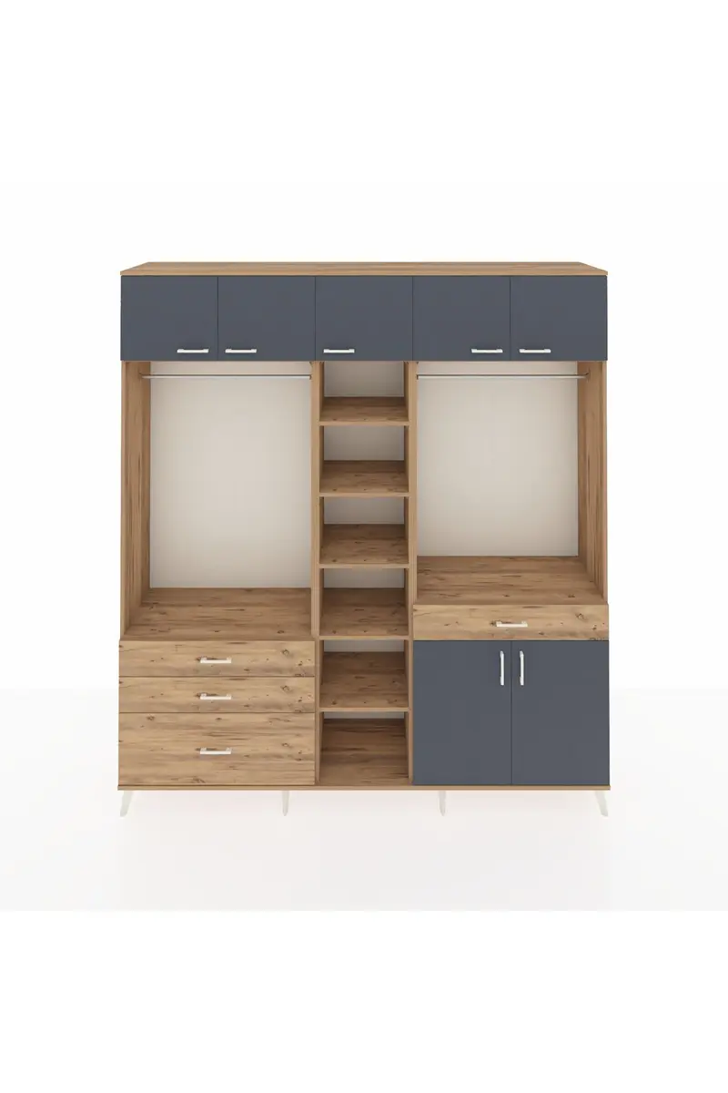 Hyperion Dolap 11 Raflı 4 Çekmeceli 2 Askılı 220x44x243