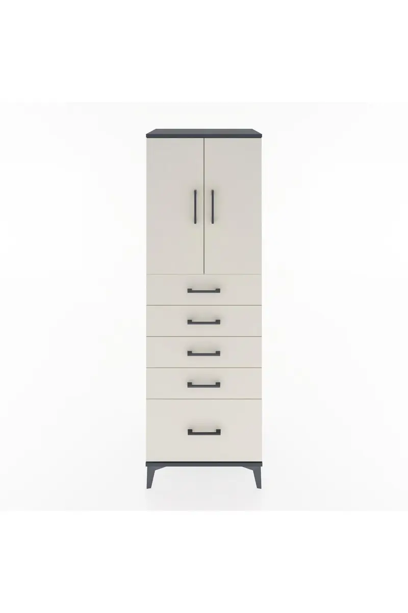 Hyperion Dolap Tek Raflı 5 Çekmeceli 2 Kapaklı 60x44x182