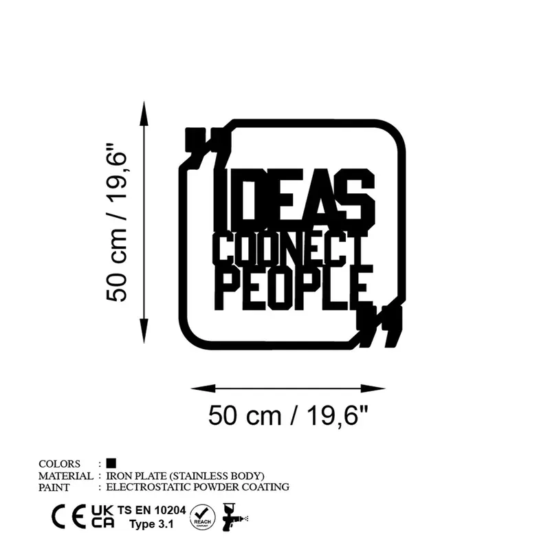 Ideas Connect People Çerçeveli Metal Duvar Panosu - Siyah