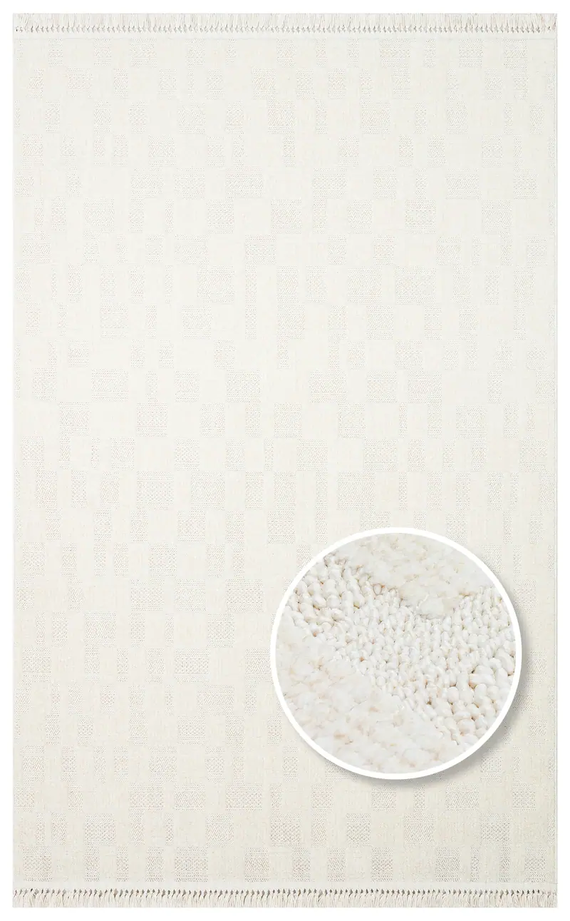 JOY 02 Beyaz - Hav Toz Vermeyen Yumuşak dokulu Modern Makine Halısı
