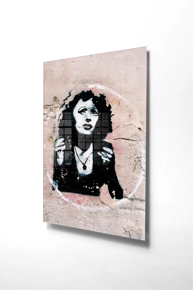 Kadın Portresi Stencil Streetart Cam Tablo - Pembe