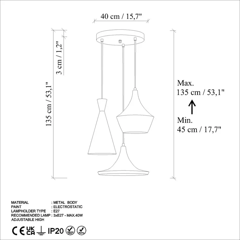 Karışık Form Metal 3lu Sarkıt - Yeşil