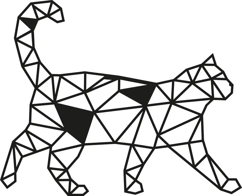 Kedi Geometrik Metal Duvar Panosu - Siyah