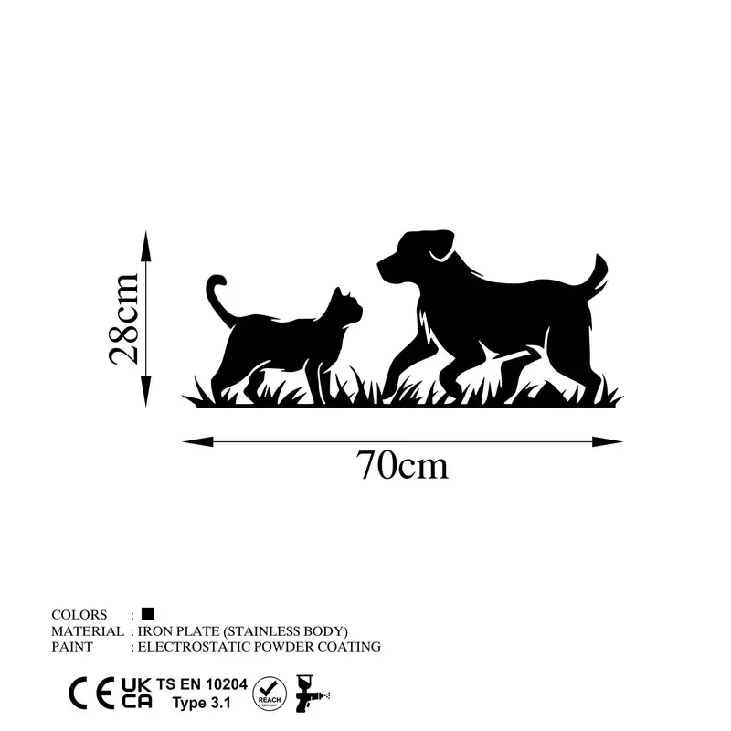 Kedi Köpek Metal Duvar Panosu - Siyah