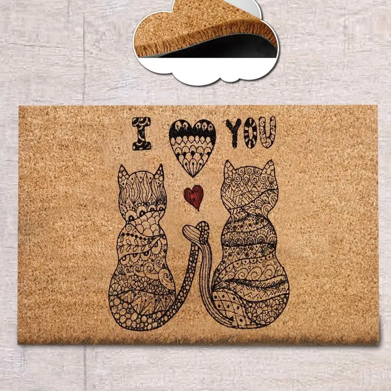 Kediler Queue Doğal Koko Hindistan Cevizi Kapı Önü Paspas 60x40cm