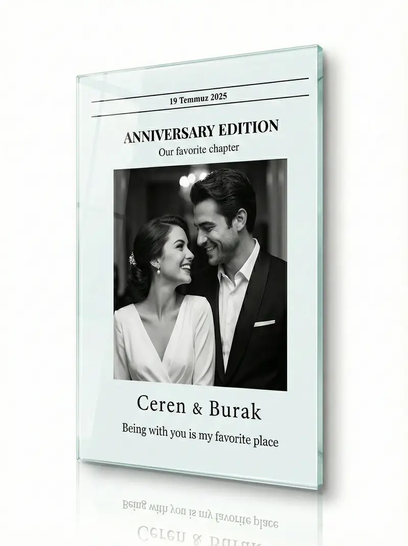 Kişiye Özel Cam Tablo – Anniversary Edition | Fotoğraflı, İsimli & Tarihli Özel Tasarım