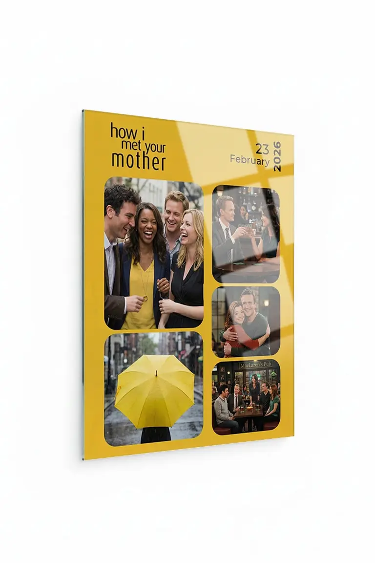 Kişiye Özel Cam Tablo – How ı Met Your Mother Konseptli Fotoğraflı & Tarihli Tasarım