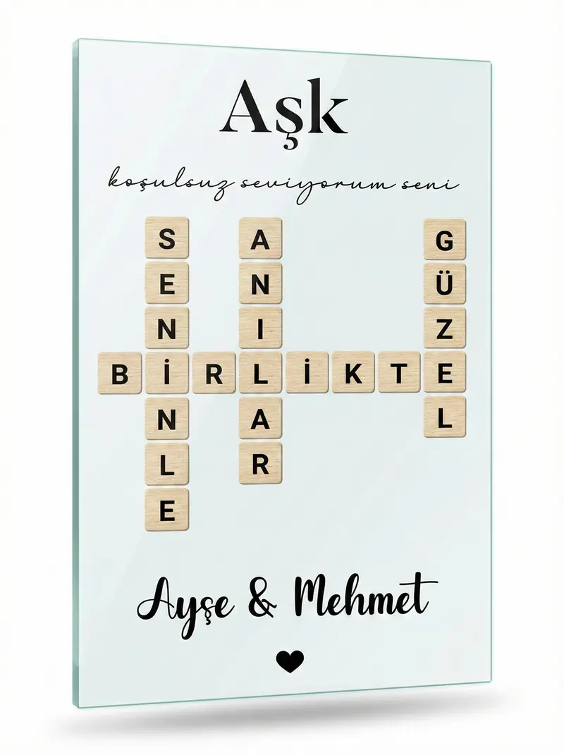 Kişiye Özel Sevgili Scrabble Cam Tablo – İsimli Romantik Aşk Tasarımı