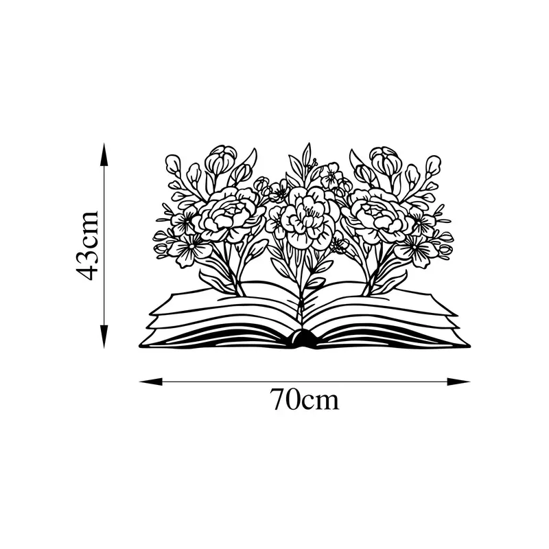 Kitap ve Çiçek Metal Duvar Panosu - Siyah