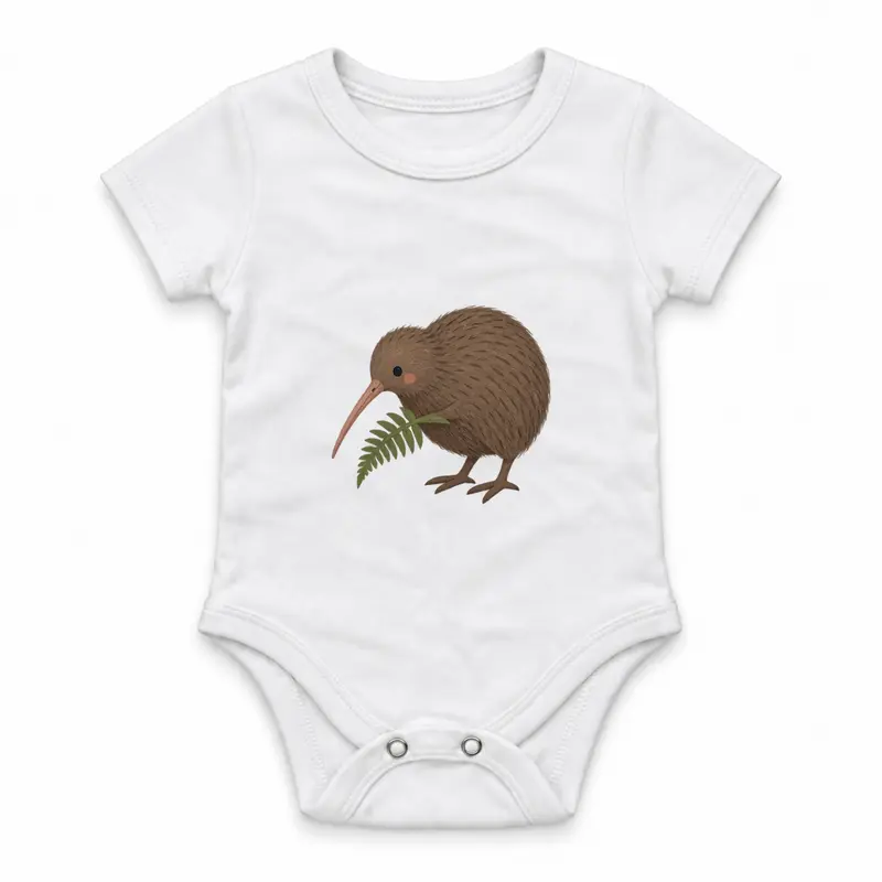 Kiwi Bird with a Small Fern Çıtçıtlı Body