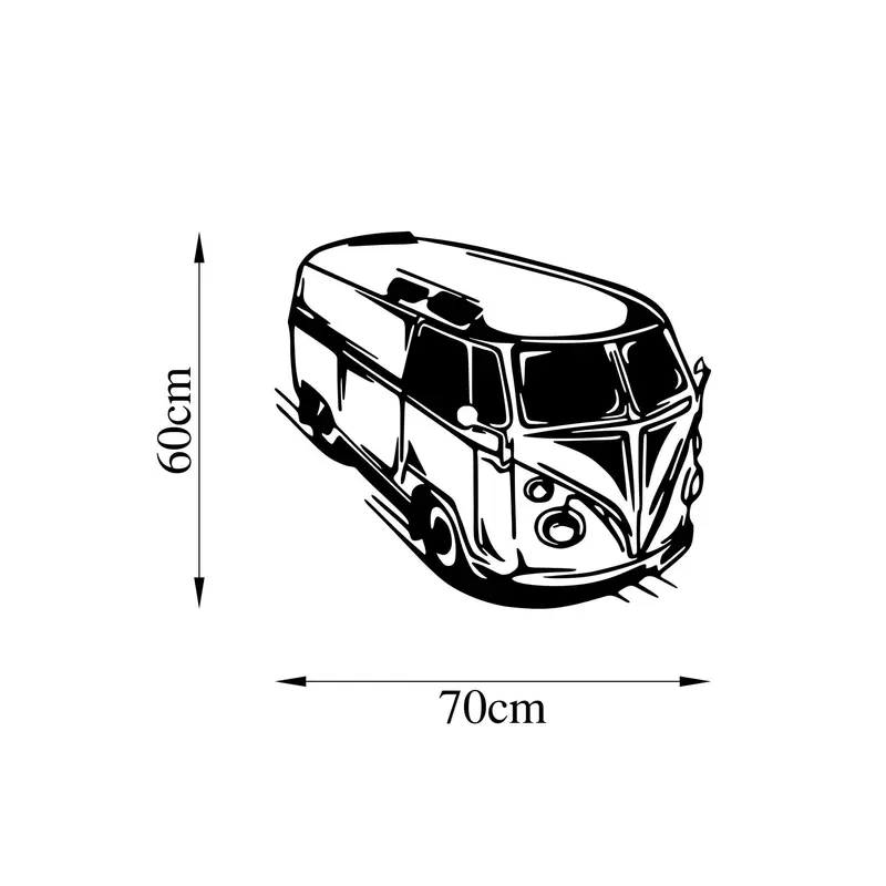 Klasik Minibüs Once Görünüm Metal Duvar Panosu - Siyah