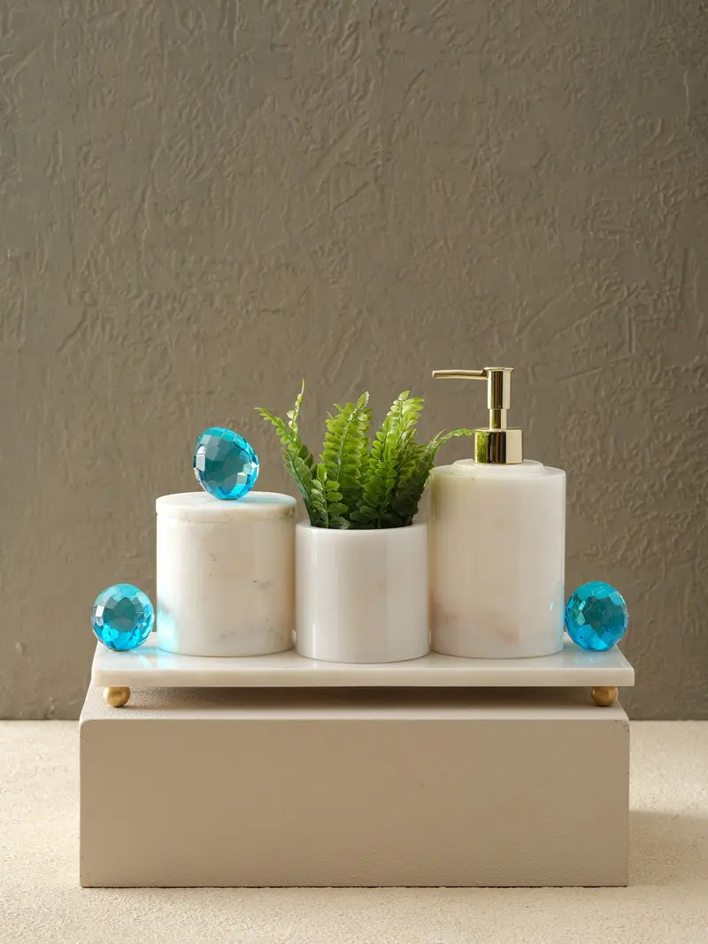 Kristal Yumurtalı Banyo Seti(Tepsi- Diş Fırçalık- Kutu- Sıvı Sabunluk)