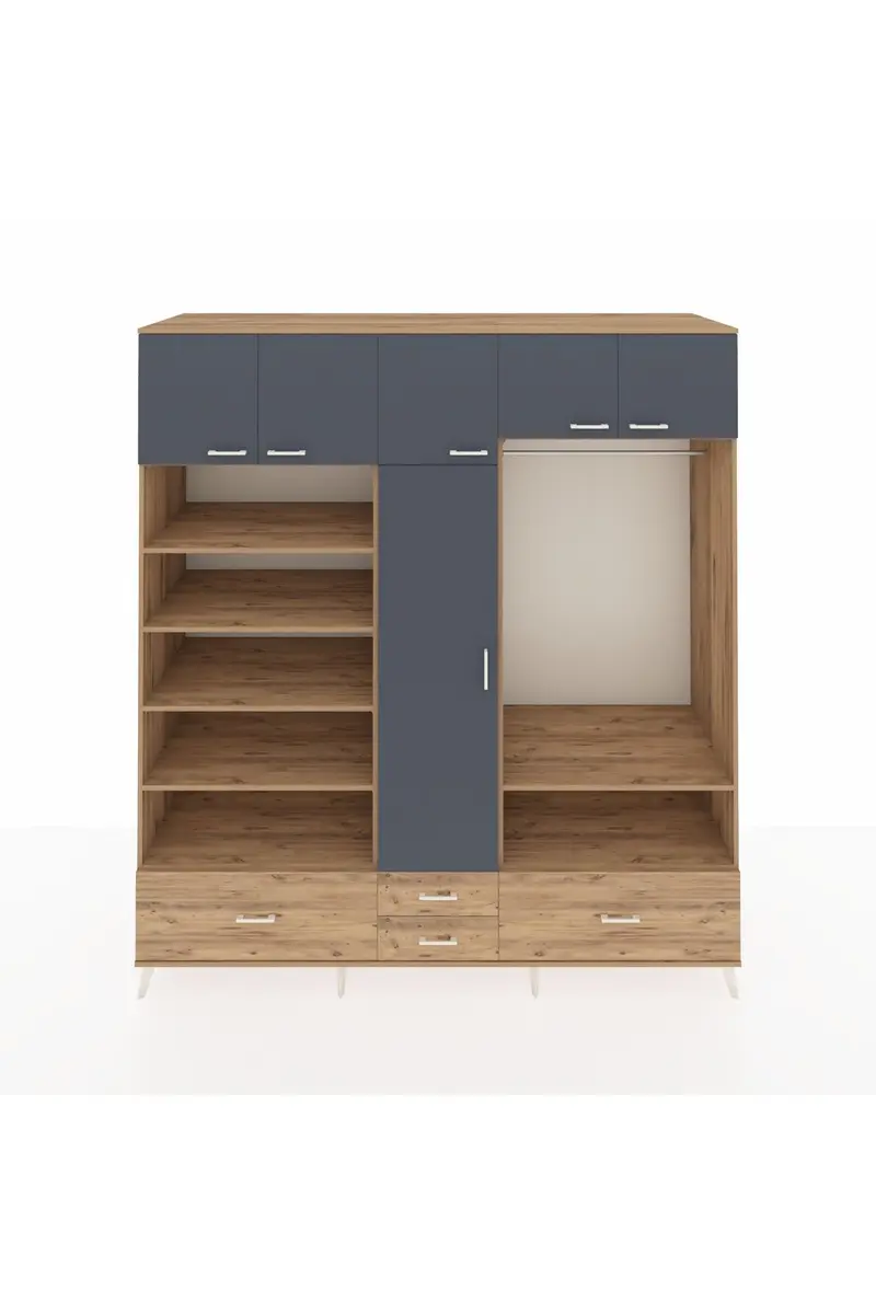 Kronos Dolap 18 Raflı 4 Çekmeceli Tek Askılı 220x59x243