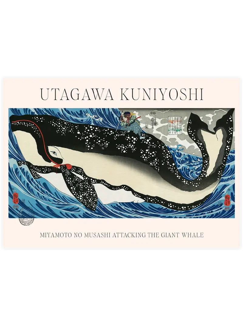 Kuniyoshi Miyamoto no Musashi Attacking the Giant Whale - Art Print