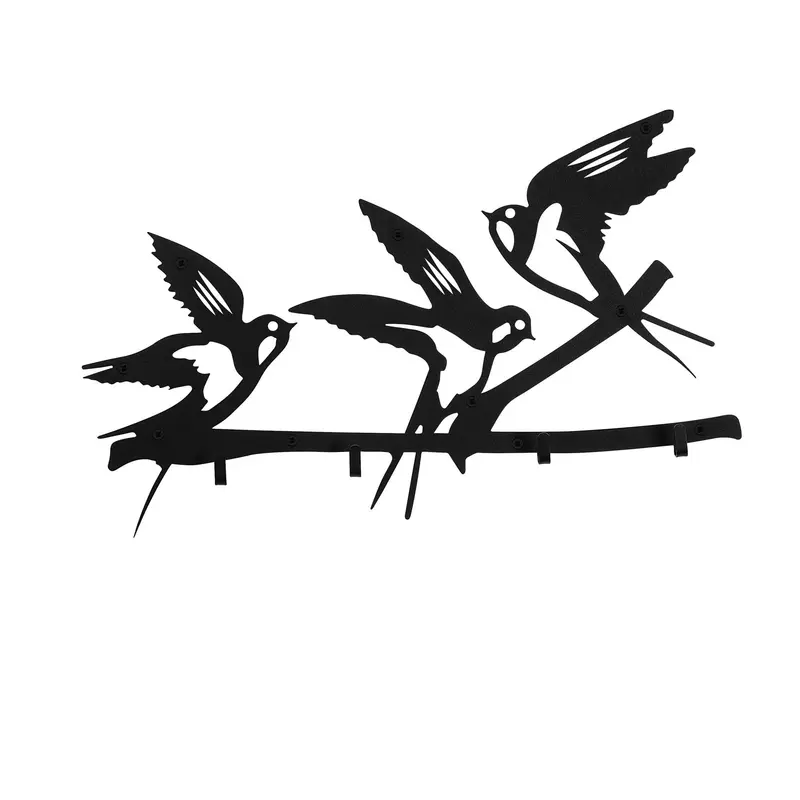 Kuş Motifli Metal Duvar Askılığı - Siyah