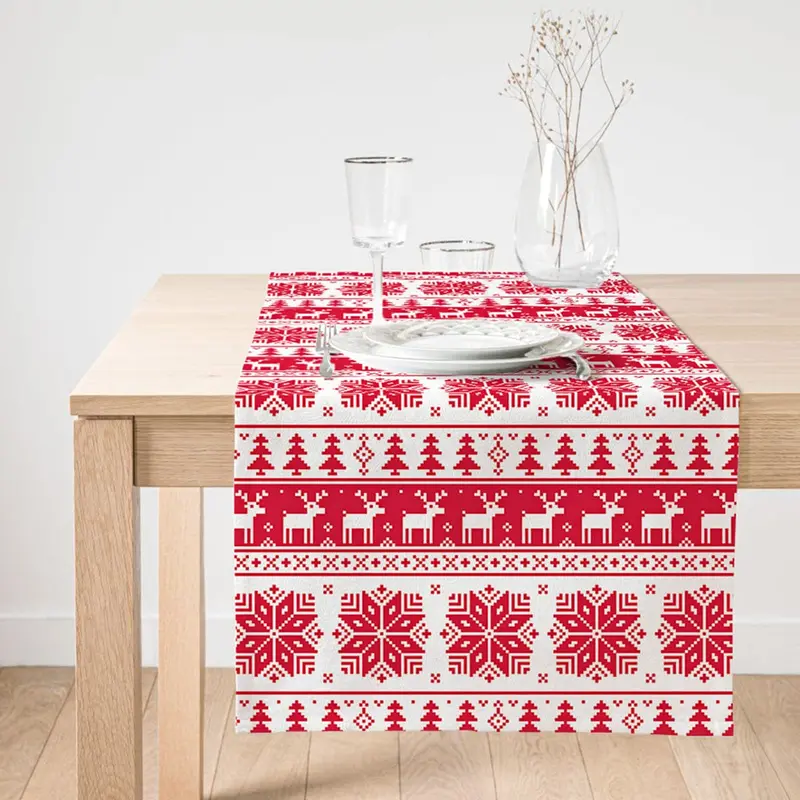 Kırmızı Beyaz Christmas Temalı Dijital Baskılı Modern Süet Runner