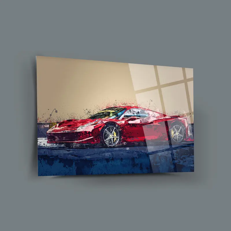 Kırmızı Ferrari Cam Tablo