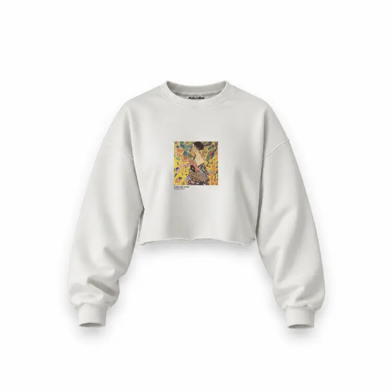 Lady with a Fan Oversize Crop Sweatshirt