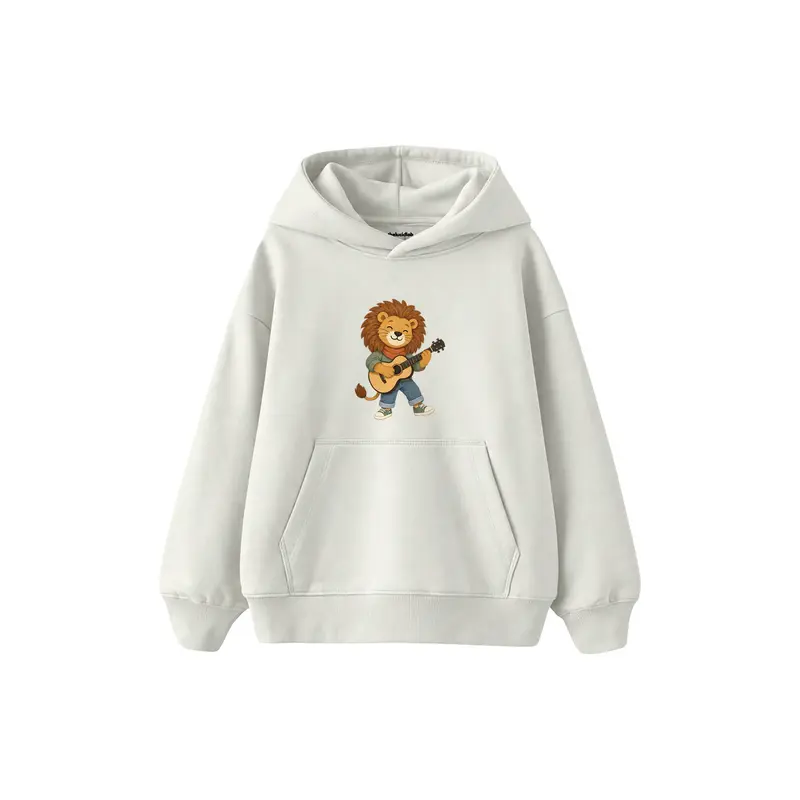 Lion Playing a Tiny Acoustic Guitar Çocuk Hoodie