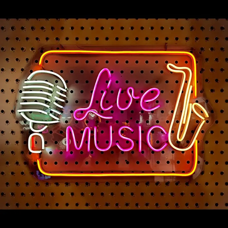 Live Music Yazılı Neon LED Aydınlatma Işıklı Tablo Duvar Dekorasyon