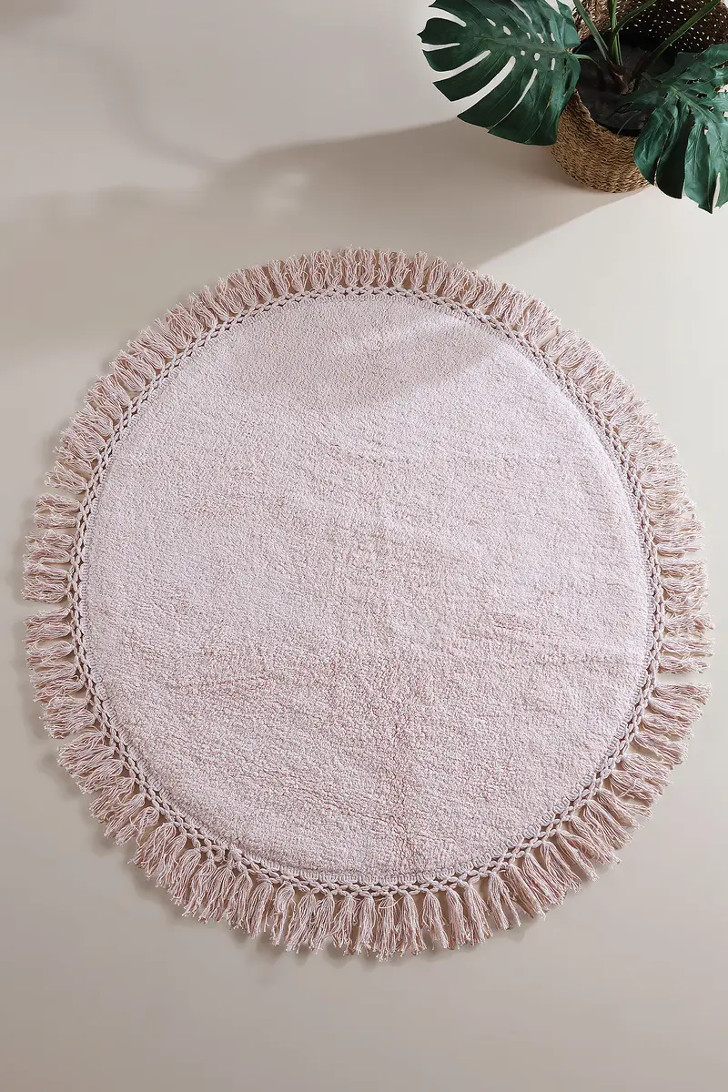 Lora Yuvarlak Banyo Paspası %100 Pamuk 90x90 Pembe