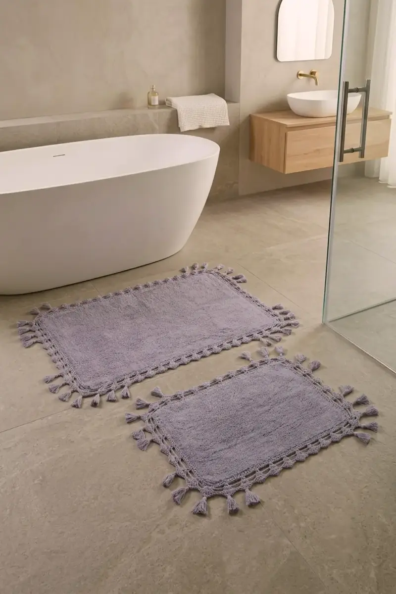 Lorna 2’li Takım Banyo Paspası %100 Pamuk 40x60 + 60x90 Lila