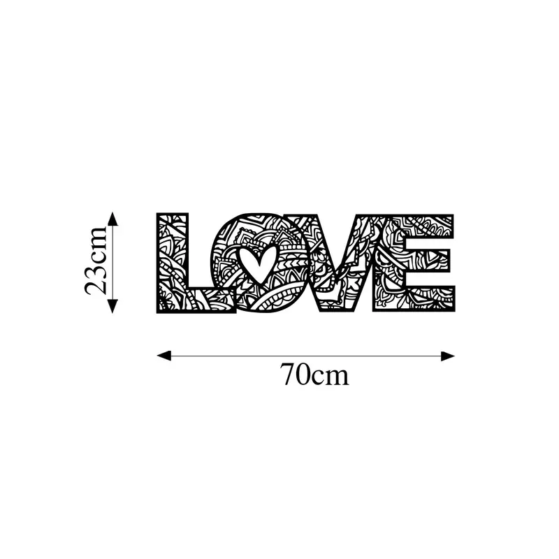 Love Yazılı Mandala Metal Duvar Panosu - Siyah