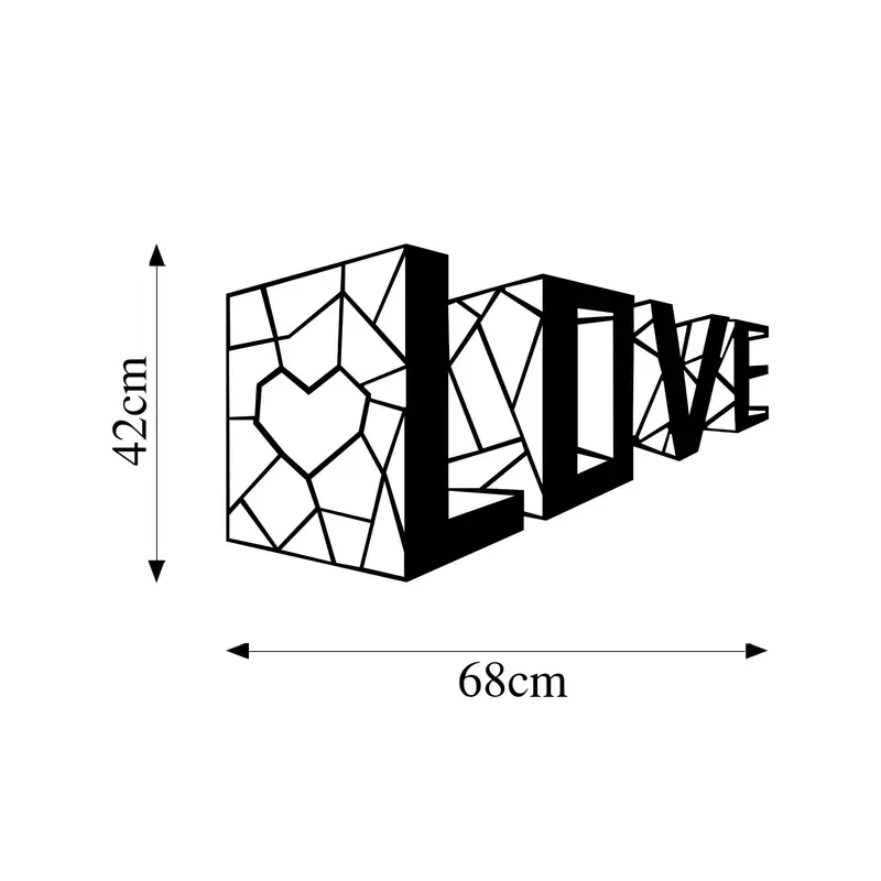 Love Yazılı Polygon Metal Duvar Panosu - Siyah