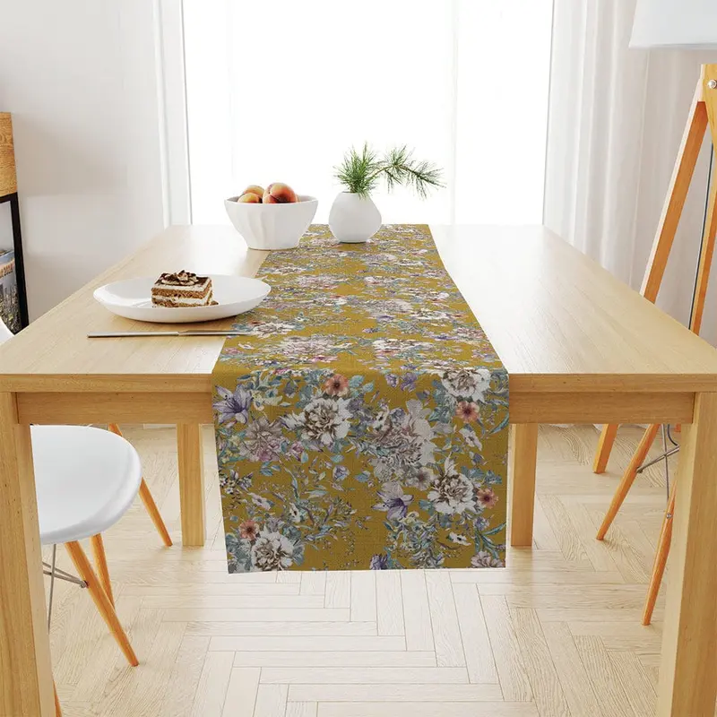 Lovely Flowers İnce Keten Runner 140x45cm