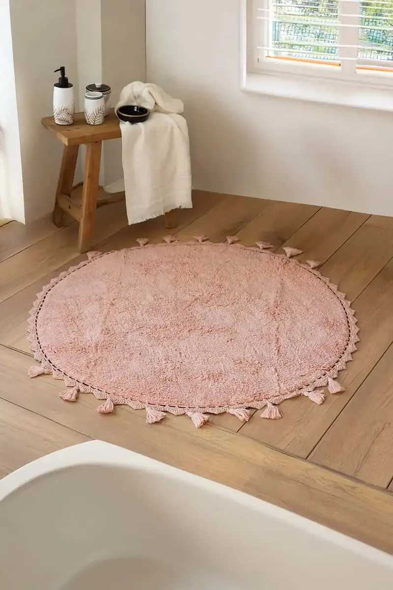 Lowell Yuvarlak Banyo Paspası %100 Pamuk 100x100 Pembe