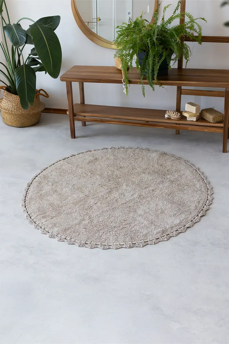 Lowie Yuvarlak Banyo Paspası %100 Pamuk 100x100 Bej