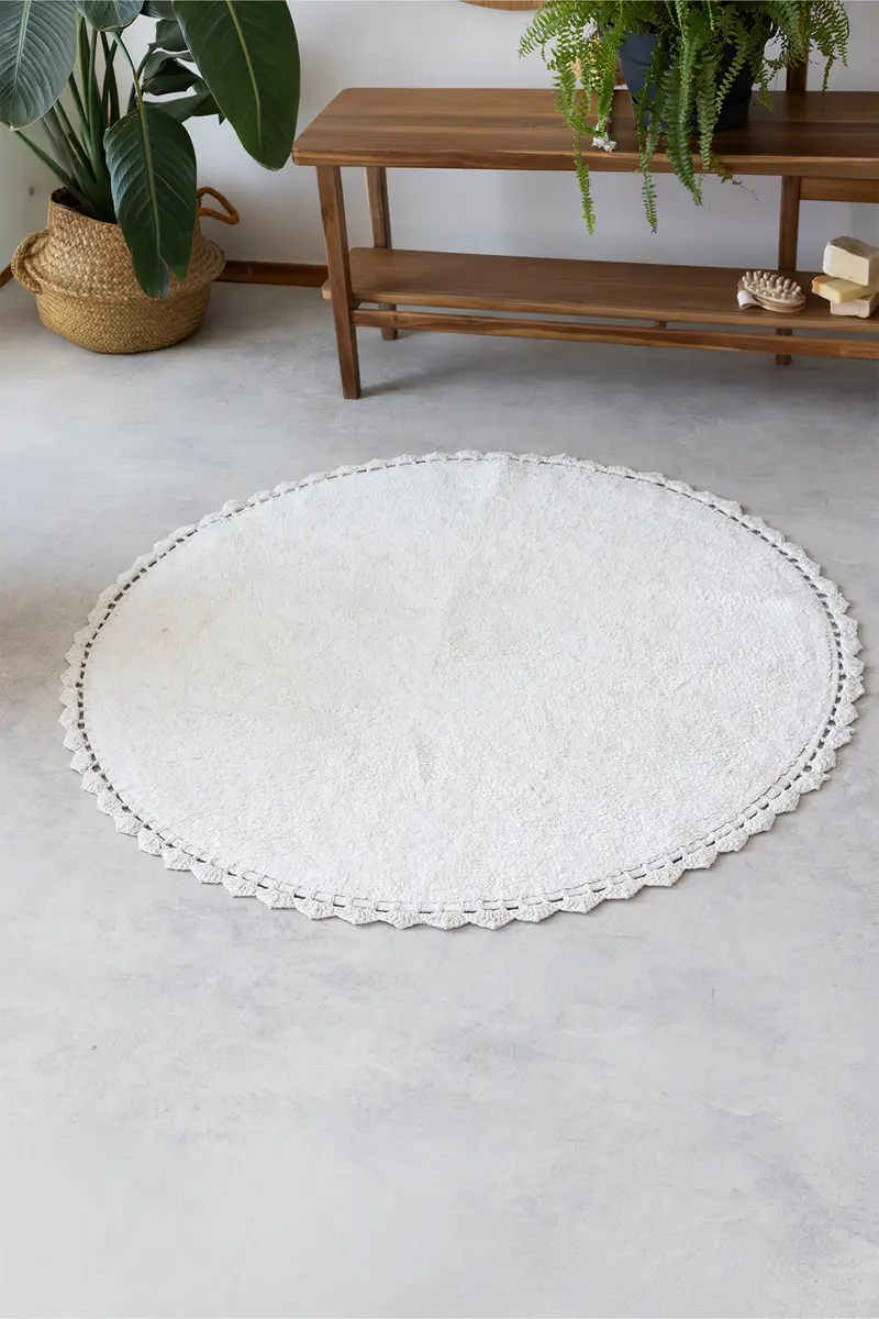 Lowie Yuvarlak Banyo Paspası %100 Pamuk 100x100 Ekru