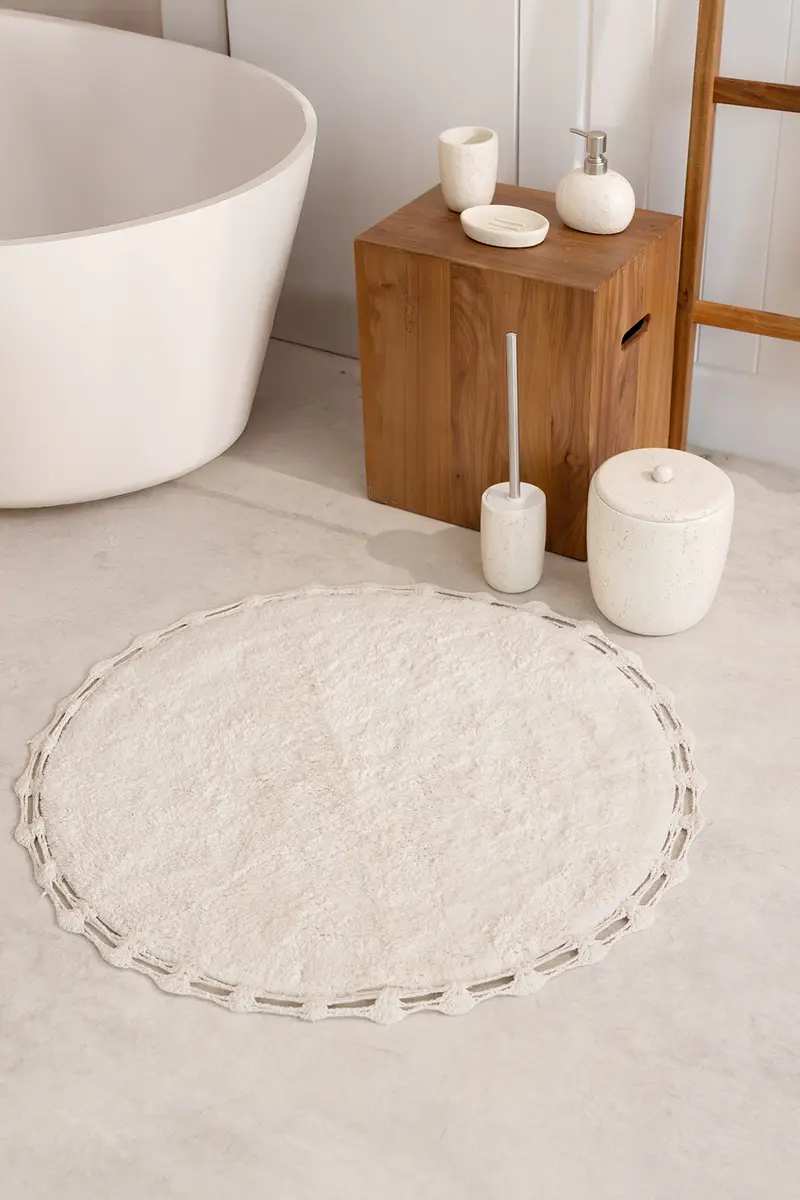 Luna Yuvarlak Banyo Paspası %100 Pamuk 90x90 Ekru