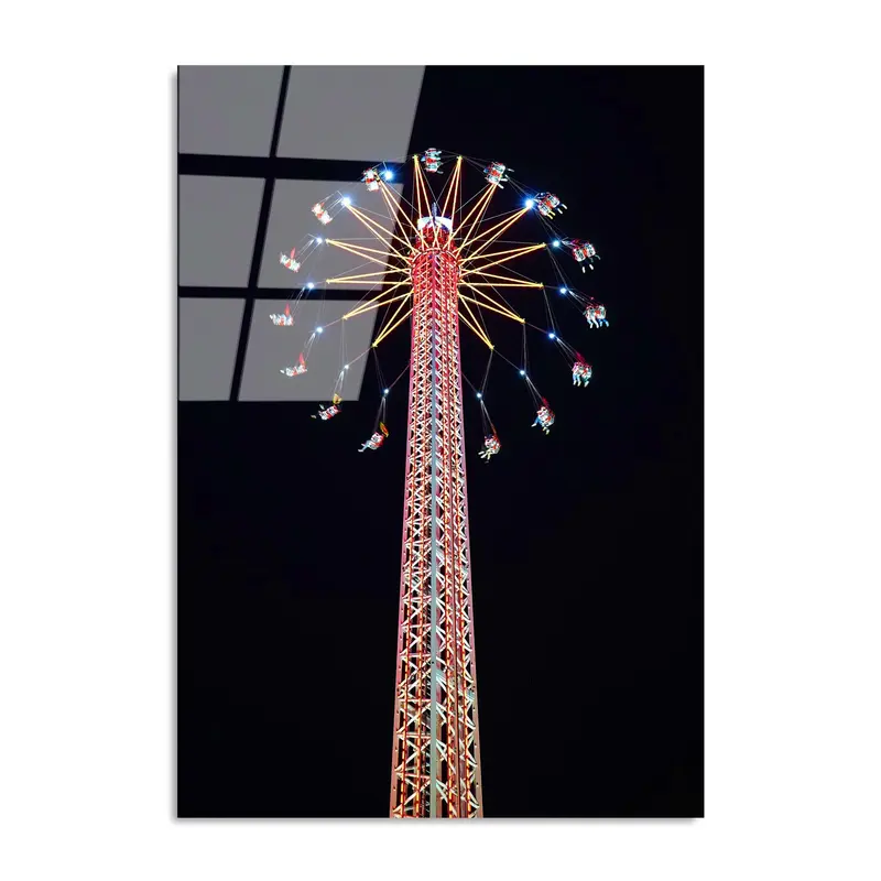 Lunapark Kulesi Gece Cam Tablo - Kırmızı