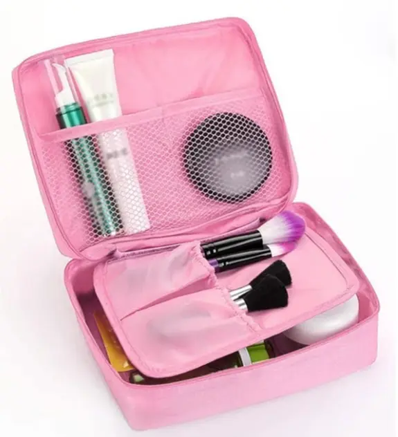 Makyaj Çantası 40x25x4 cm Bölmeli Cepli Kumaş Pembe