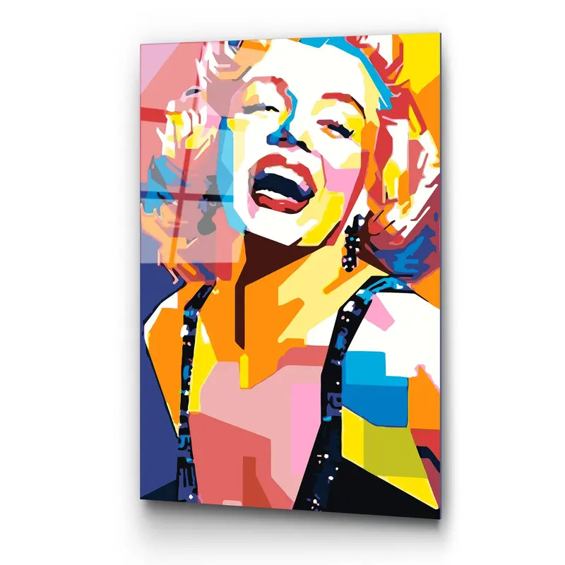 Marilyn Monroe Geometrik Cam Tablo - Çok Renkli